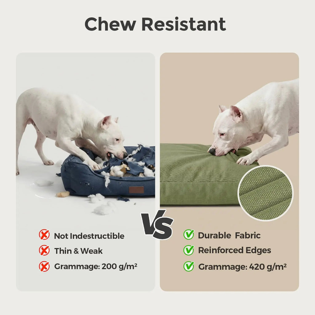 42 Inch Indestructible Canvas Outdoor Dog Bed for Extra Large Dogs, Chew Proof Waterproof Pet Bed with Machine Washable Removable Cover, Durable Indoor Patio Pet Pad for Crate, Green