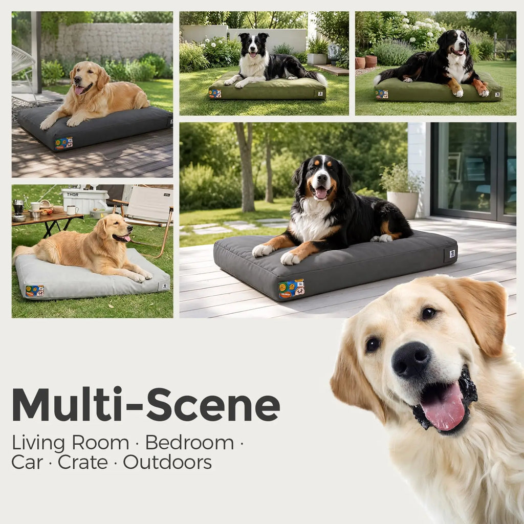 42 Inch Indestructible Canvas Outdoor Dog Bed for Extra Large Dogs, Chew Proof Waterproof Pet Bed with Machine Washable Removable Cover, Durable Indoor Patio Pet Pad for Crate, Green