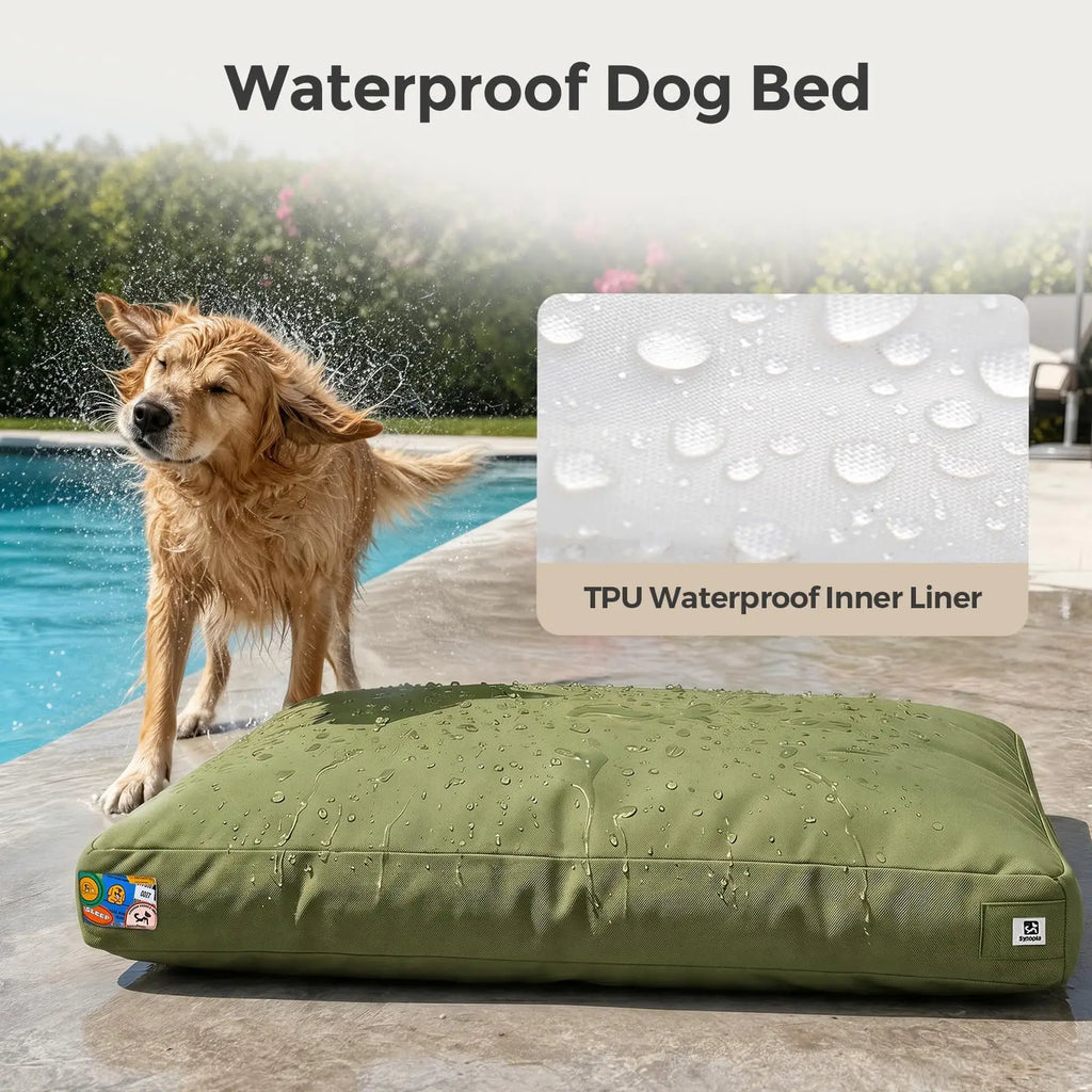 42 Inch Indestructible Canvas Outdoor Dog Bed for Extra Large Dogs, Chew Proof Waterproof Pet Bed with Machine Washable Removable Cover, Durable Indoor Patio Pet Pad for Crate, Green