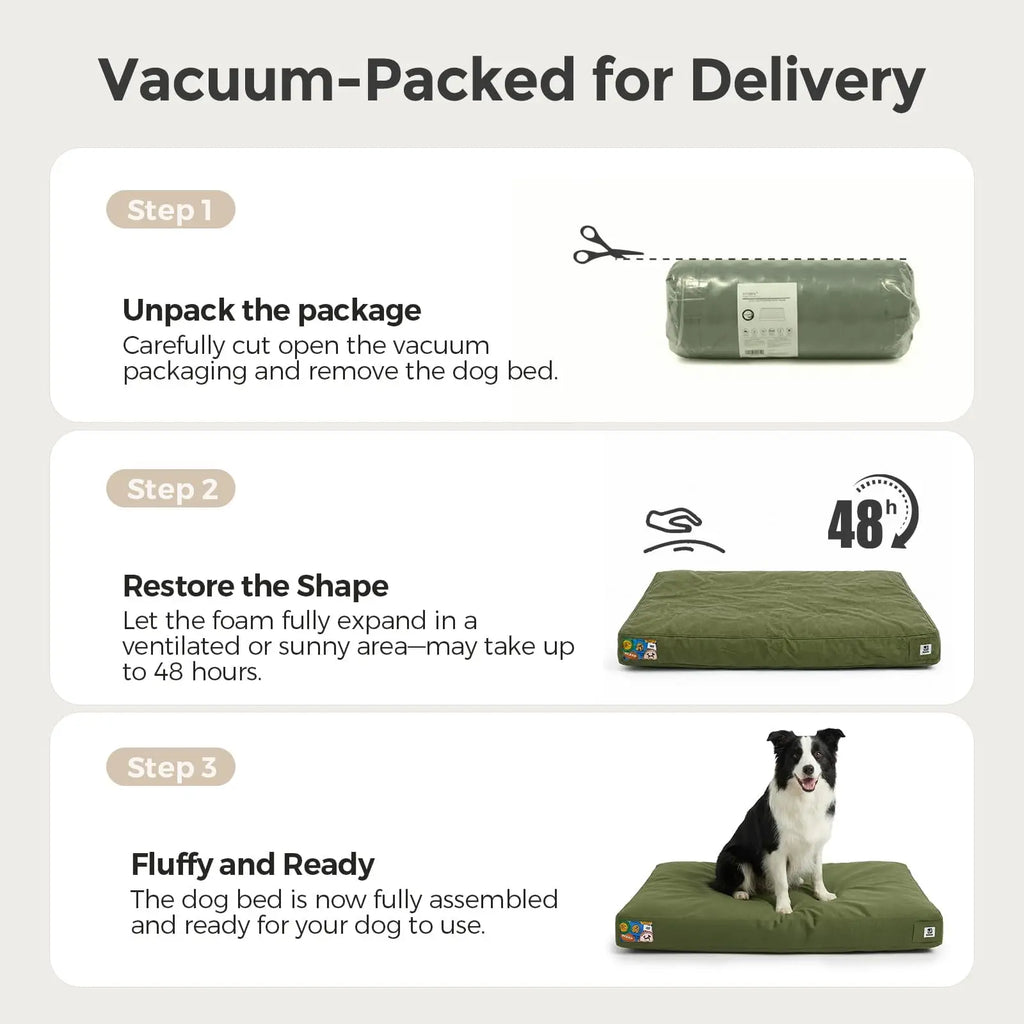 42 Inch Indestructible Canvas Outdoor Dog Bed for Extra Large Dogs, Chew Proof Waterproof Pet Bed with Machine Washable Removable Cover, Durable Indoor Patio Pet Pad for Crate, Green