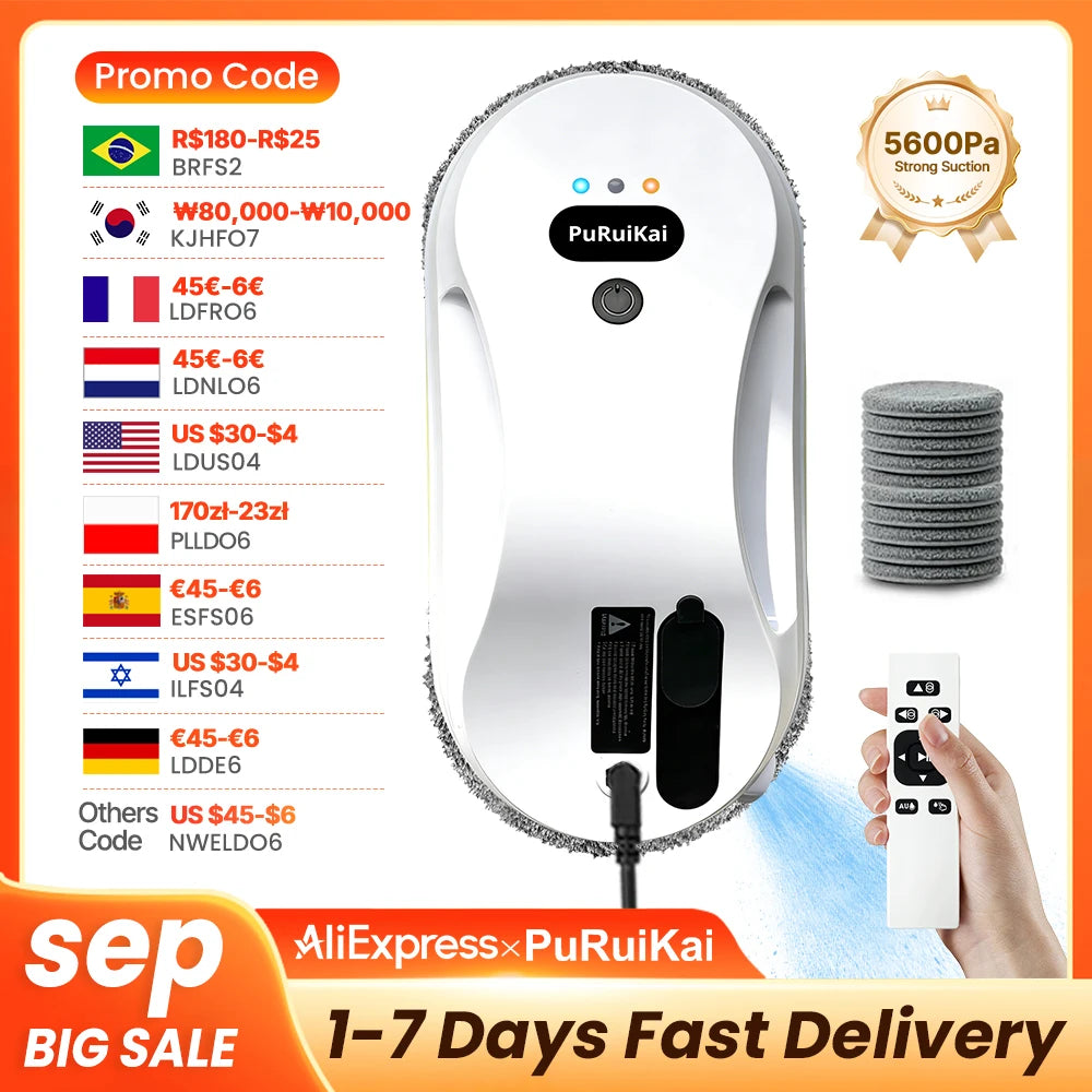 Household Window Automatic Water Spray Cleaning Robot Vacuum Cleaner Remote Control Electric Window Wiper Household Glass Wiper