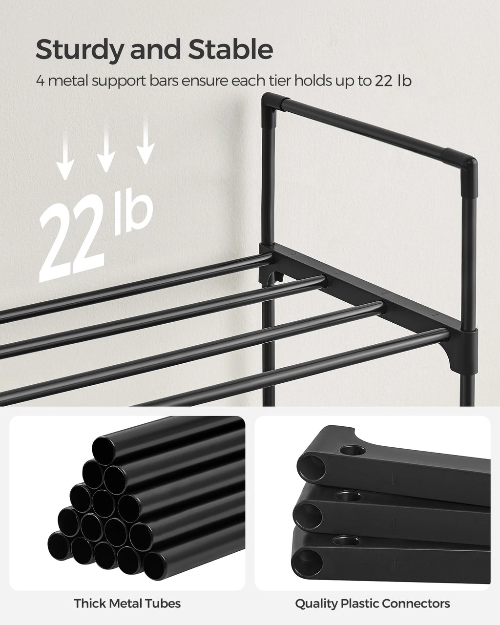 SONGMICS Shoe Rack, 3 Tier Shoe Organizer, Metal Shoe Storage Shelf for 15 Pairs of Shoes, Easy to Assemble, Entryway