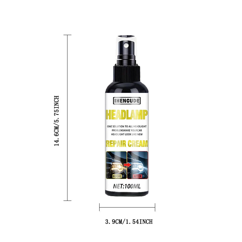 100ml Ceramic Headlight Restoration Spray, Premium Car Headlight Repair Tool - Removes Yellowing and Oxidation, Restores Clarity