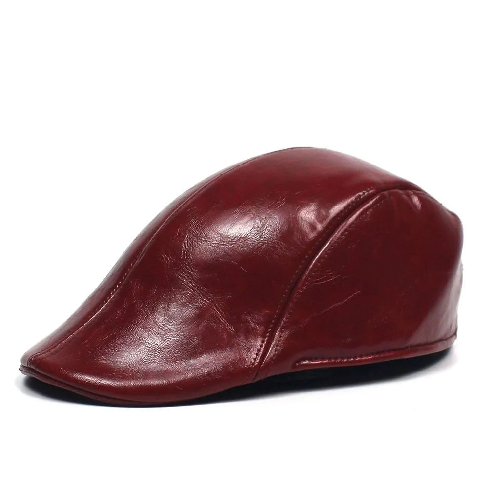 Fall Winter PU Men's Beret Hat Fashionable Casual Style Headwear for Men Bright Leather-like Warm Forward Hats Visors for Women