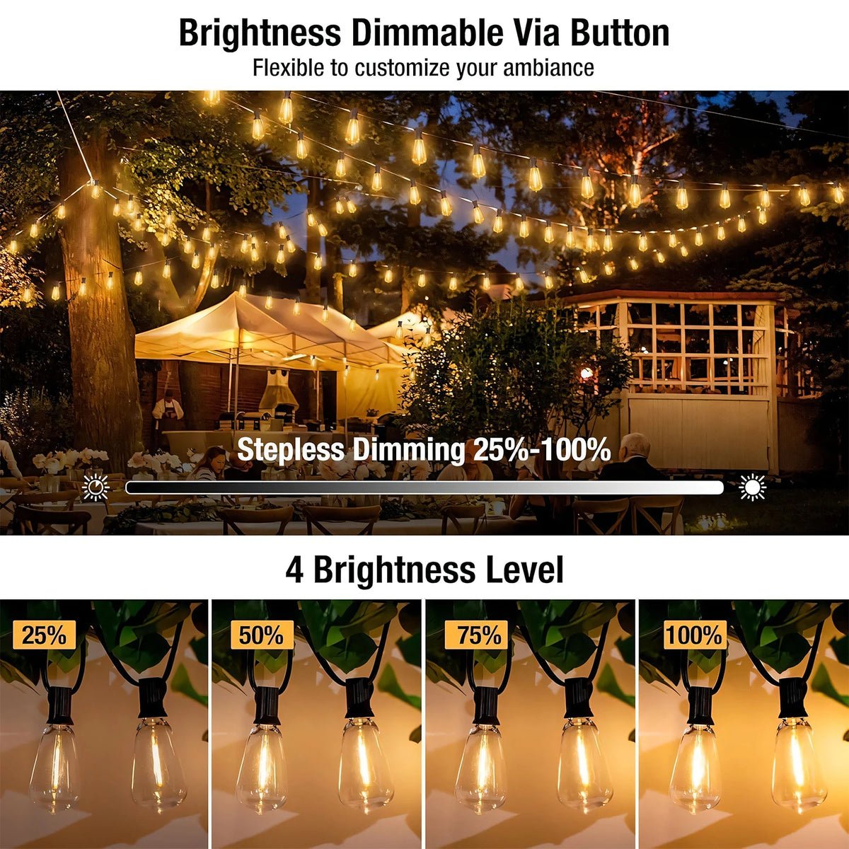 ST38 Solar String Lights 100FT Outdoor, 24 E12 LED Bulbs 2700K Warm White, Waterproof Shatterproof Black Wire Patio Lights
