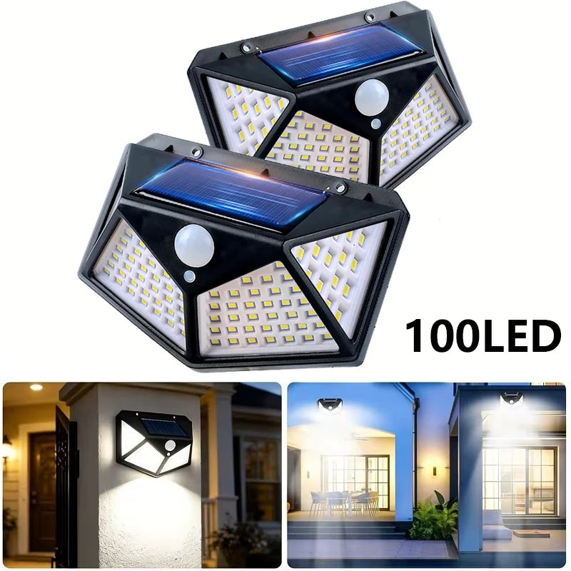 100LED Solar Flood Lights 3 Modes Outdoor Solar Motion Security Solar Light Waterproof for Garden Patio Garage Wall Light