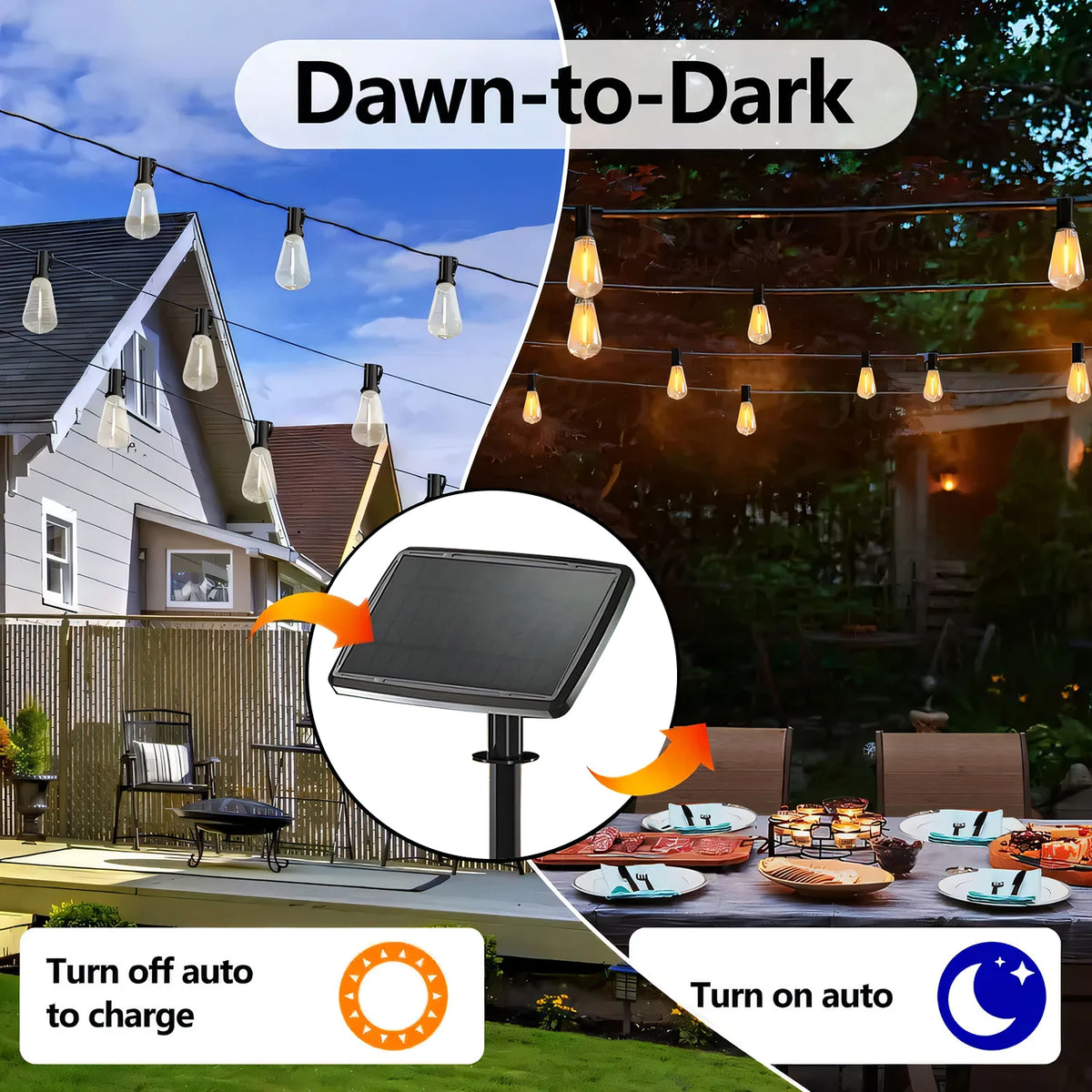 ST38 Solar String Lights 100FT Outdoor, 24 E12 LED Bulbs 2700K Warm White, Waterproof Shatterproof Black Wire Patio Lights