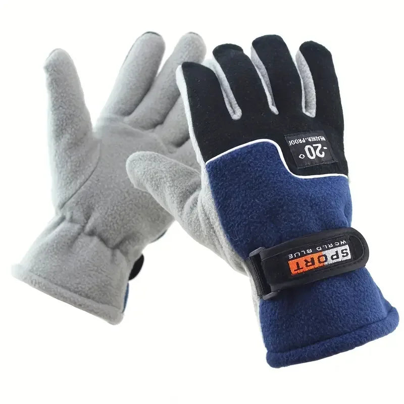 1 Pair Full Finger Fleece Gloves Men's and Women's Winter Outdoor Windproof Warm Gloves Suitable for Riding, Fishing, Skiing