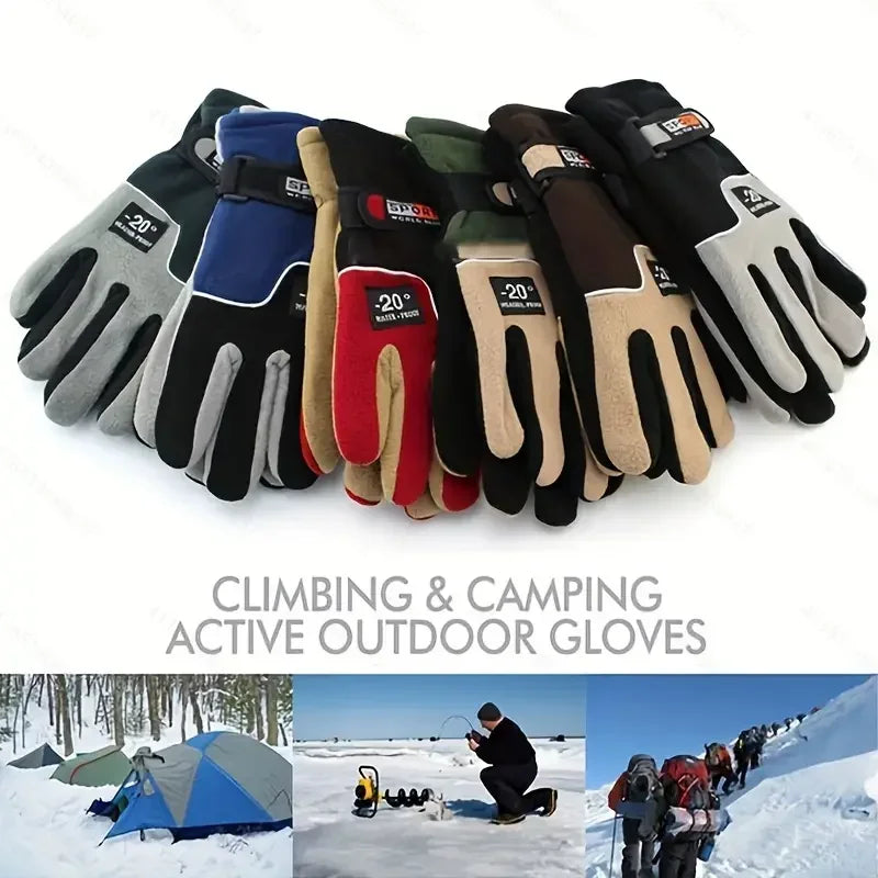 1 Pair Full Finger Fleece Gloves Men's and Women's Winter Outdoor Windproof Warm Gloves Suitable for Riding, Fishing, Skiing