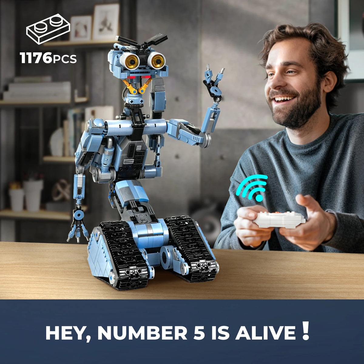 Johnny 5 Robot Building Blocks Set with Remote Control - Rechargeable,Boys and Girls Gift for Halloween & Chirstmas