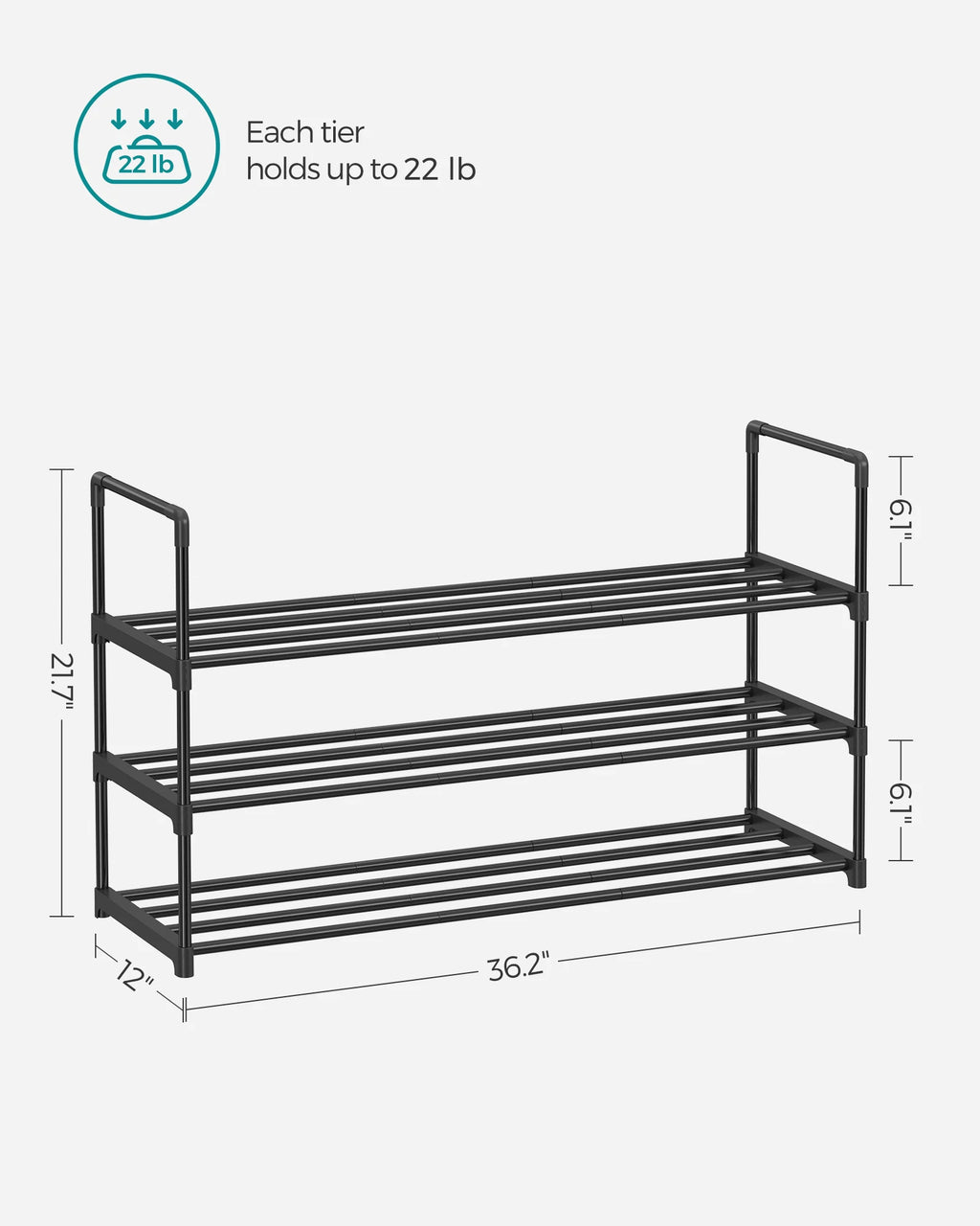 SONGMICS Shoe Rack, 3 Tier Shoe Organizer, Metal Shoe Storage Shelf for 15 Pairs of Shoes, Easy to Assemble, Entryway