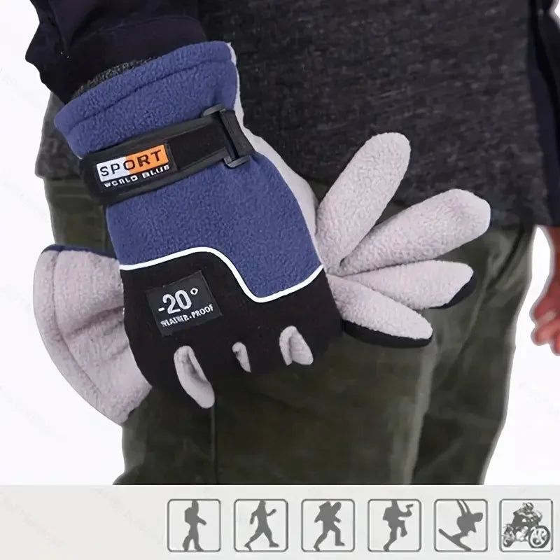 1 Pair Full Finger Fleece Gloves Men's and Women's Winter Outdoor Windproof Warm Gloves Suitable for Riding, Fishing, Skiing
