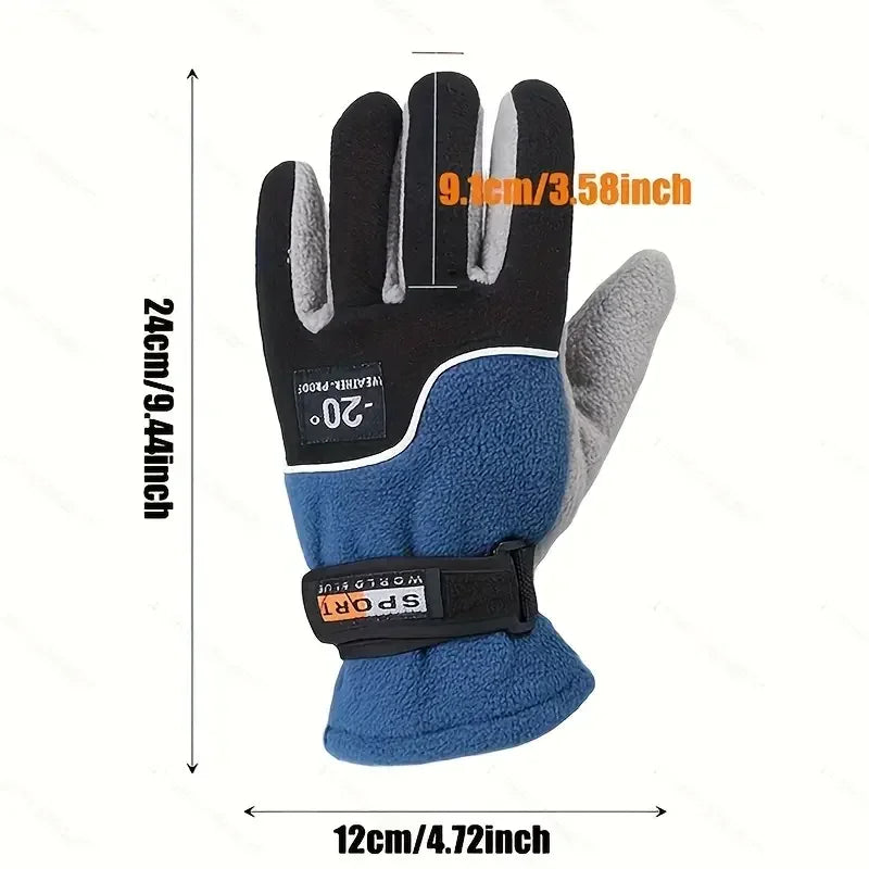 1 Pair Full Finger Fleece Gloves Men's and Women's Winter Outdoor Windproof Warm Gloves Suitable for Riding, Fishing, Skiing