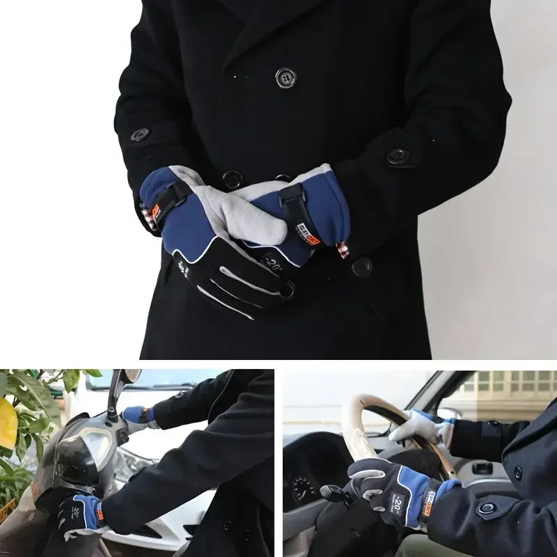 1 Pair Full Finger Fleece Gloves Men's and Women's Winter Outdoor Windproof Warm Gloves Suitable for Riding, Fishing, Skiing