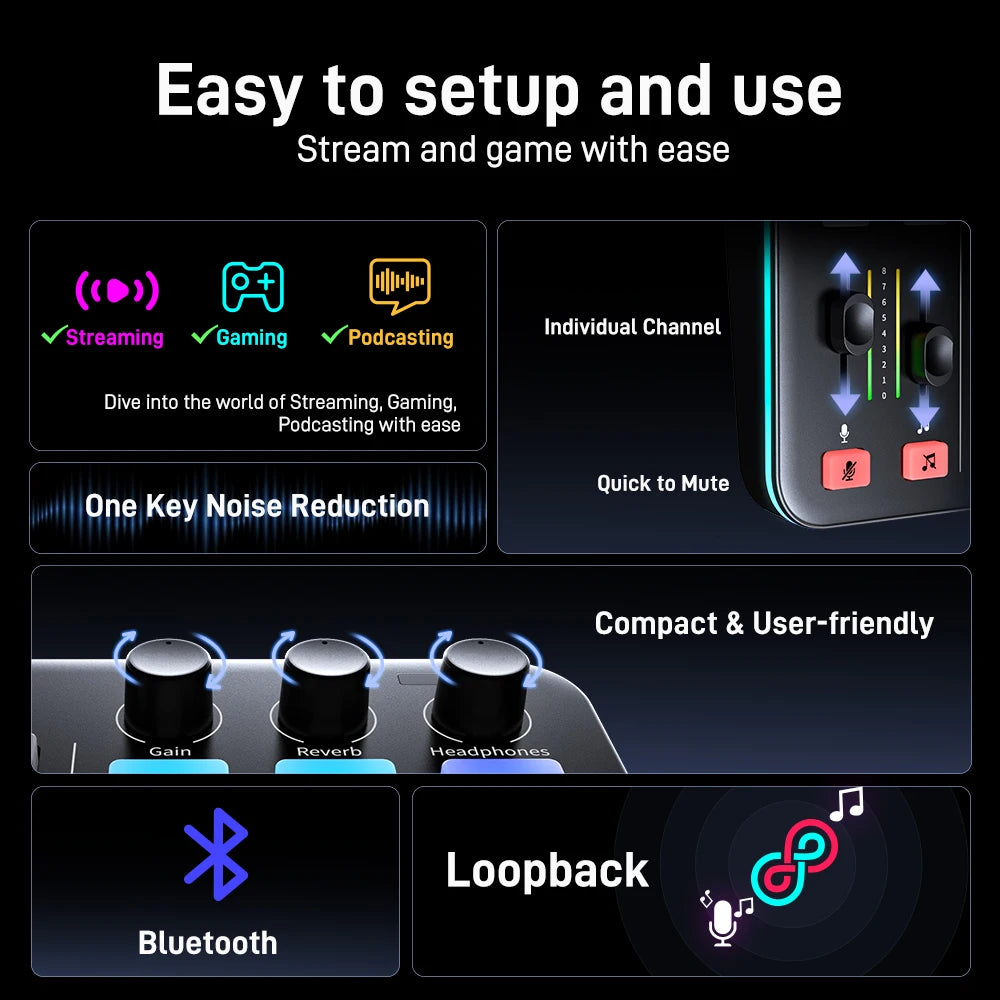 MAONO G1 NEO Gaming Audio Mixer Audio Interface with Pro-preamp, RGB, Bluetooth, 48V Phantom Power for Live Streaming, Podcasting, Content Create, Gaming MaonoCaster G1 NEO Audio Interface (Not for USB Microphone)