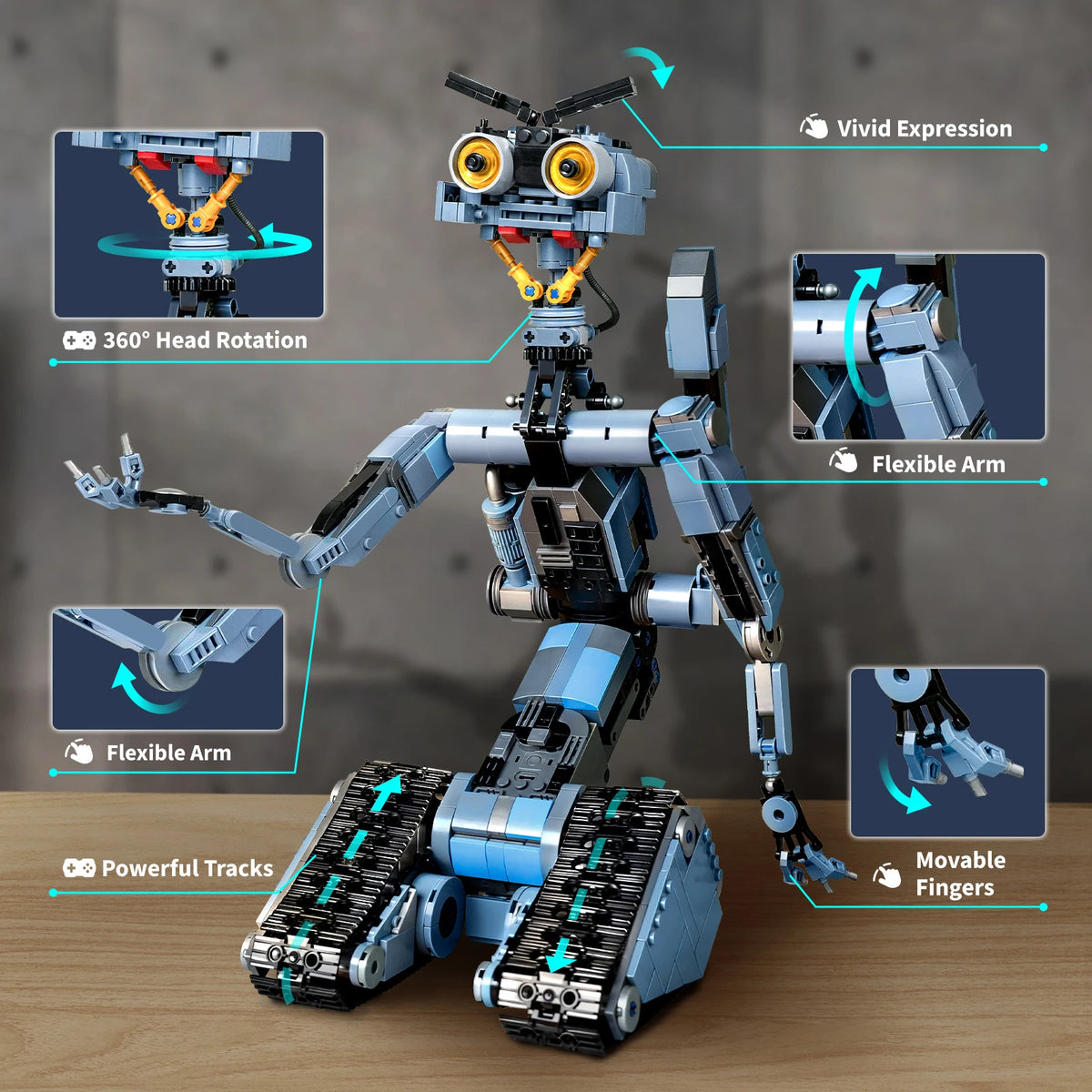Johnny 5 Robot Building Blocks Set with Remote Control - Rechargeable,Boys and Girls Gift for Halloween & Chirstmas