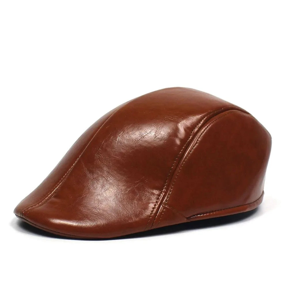 Fall Winter PU Men's Beret Hat Fashionable Casual Style Headwear for Men Bright Leather-like Warm Forward Hats Visors for Women